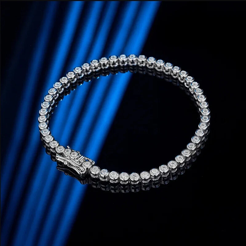 2mm D VVS1 Moissanite Tennis Chain Bracelet Women Chain 925 Sterling Silver GRA - Image 4 of 4