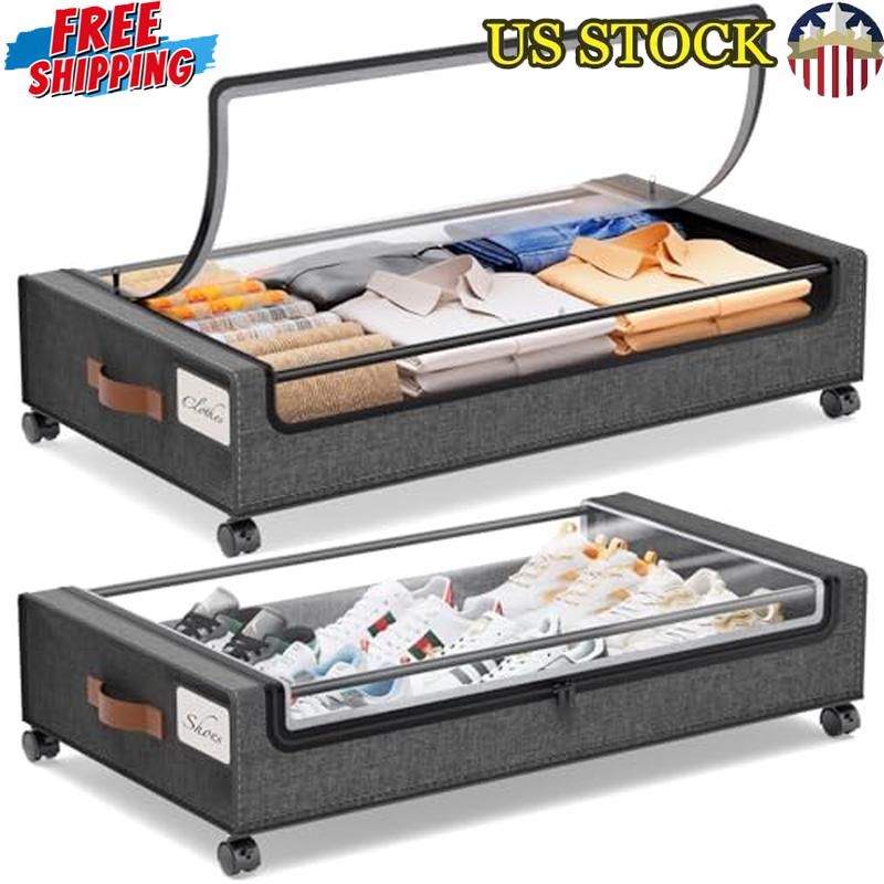 2-Pack Under Bed Rolling Storage Bins with Wheels Made of Durable 300D Fabric US-image