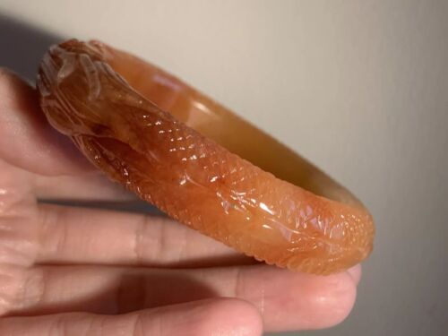 58,1 mm /Natur Gelb - Drachen Jade Handgeschnitzt Drachen Armreif / Feine Handschnitzerei - Bild 2 von 12