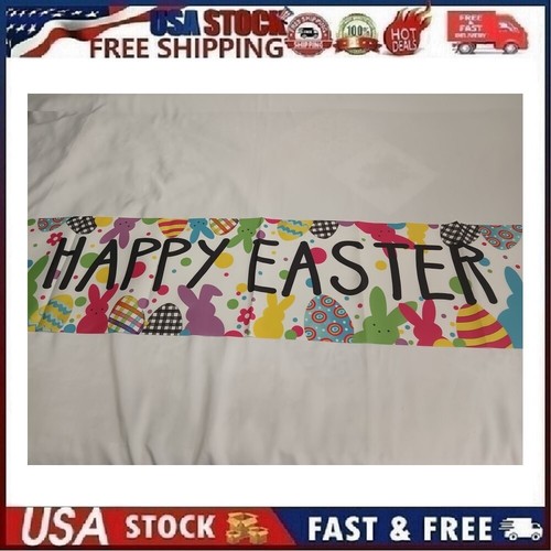 Large Colorful Happy Easter Egg Bunny Banner Porch/Yard Sign 6'X1' Ft - Picture 1 of 10