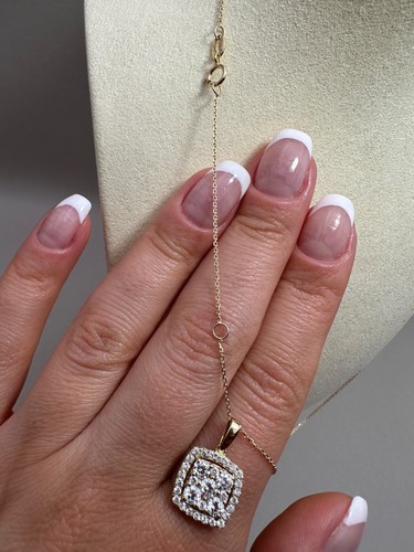 Halo-Anhänger & Kette 9 kt Gelbgold 0,90 kt im Labor gezüchtete Diamanten LGSL5 - Bild 7 von 18