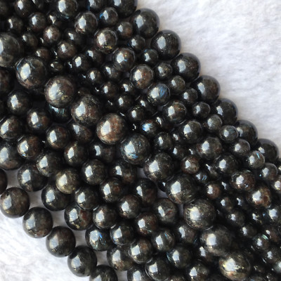 High Quality Natural Genuine Black Astrophyllite Round Loose Stone Beads  4-12mm