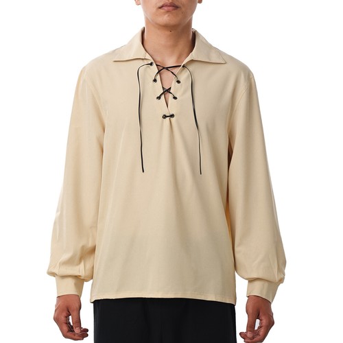 Retro Medieval Men's Shirt Renaissance Poet Pirate Tops Costume Tops 2 Colors - Picture 12 of 13