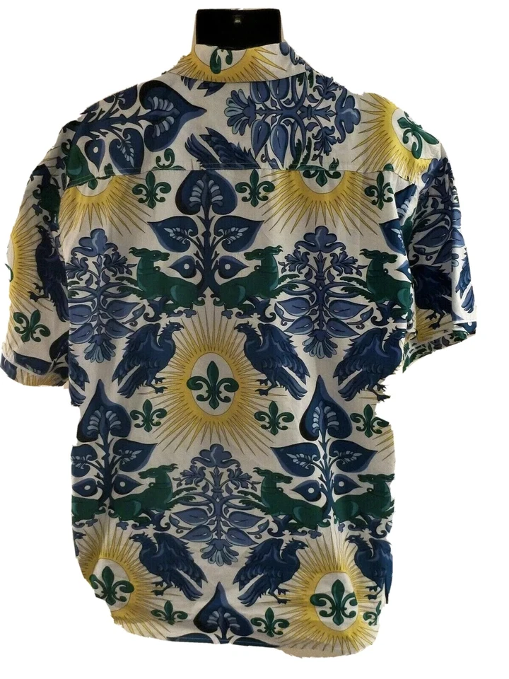Tropical Paisley Men Big Tall 2XL Hawaiian Embellish Shirt Yellow Blue Aloha XXL - Image 4 of 4
