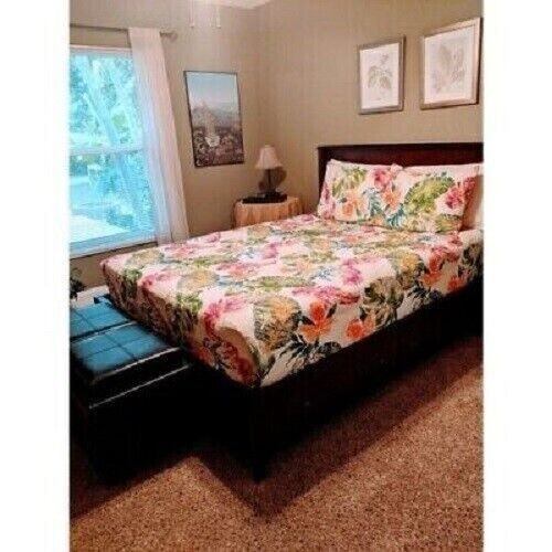 King Size Quilt Set Oversized Tropical Coastal Jungle Botanical Palm Leaves 3Pc - Picture 14 of 24