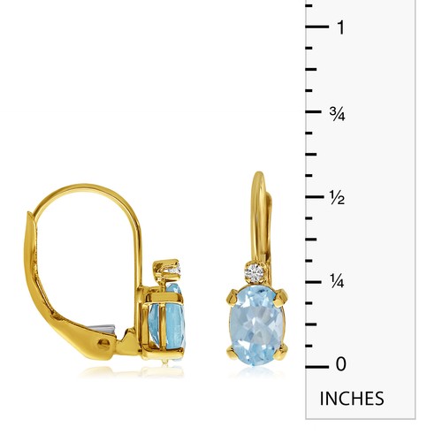 14k Yellow Gold Oval Aquamarine and Diamond Leverback Earrings - Picture 4 of 4