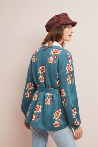 NEW Anthropologie Floral Intarsia Wrapped Cardigan by Moth Size L (Orig. $148) - Picture 2 of 3