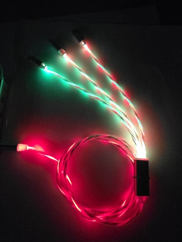 Light Up 3 in 1 USB Charging Phone Cable Universal C , Micro & iPhone Neon Multi - Picture 3 of 5