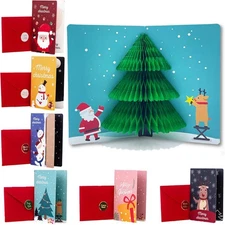 Pop Up Christmas Cards with Envelopes Sealing Stickers, Sets of 6 Fun 3D Honeyco
