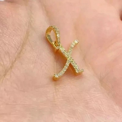 1,20 kt Rundschliff Lab Created ''X'' Buchstabe Initiale Anhänger 14 K Gelbgold vergoldet