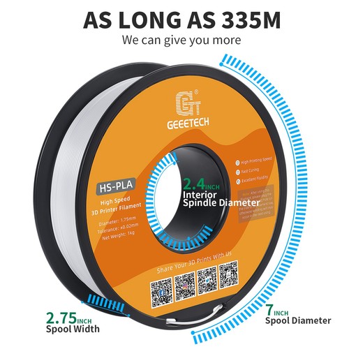 Geeetech 3D Drucker Filament HS-PLA Weiß 1.75mm 1KG Per Rolle Verbrauchsmaterial - Afbeelding 5 van 6