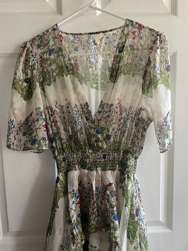 MAJE Tiered Floral Print Chiffon Ecru Midi Dress Women’s FR Size 42/US 10 - Picture 5 of 12