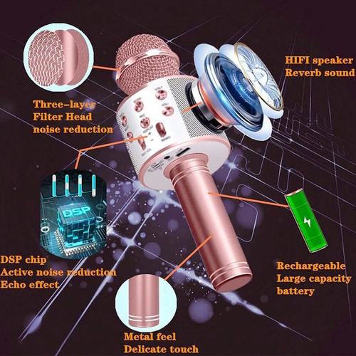 Bluetooth Karaoke Mikrofon Drahtloses Party Mikrofon Handmikrofon in Rosegold - Bild 5 von 5