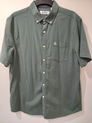 Original Pinguin grün Kurzarm Smart Shirt Baumwollmischung Größe L