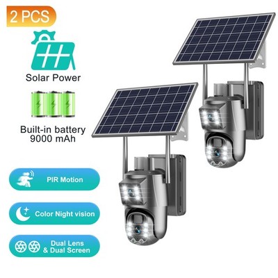2pcs WIFI Solar Panel Battery 4+4MP Wireless PTZ Security Camera PIR Full Color