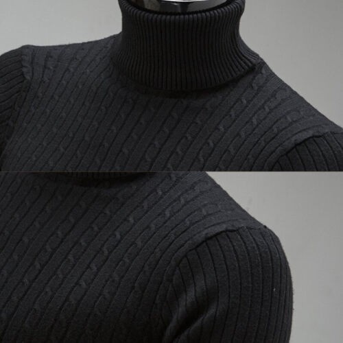 Mens Knitted Sweater Winter Warm Turtle Neck Jumper Pullover Casual Knitwear Top - Picture 21 of 30