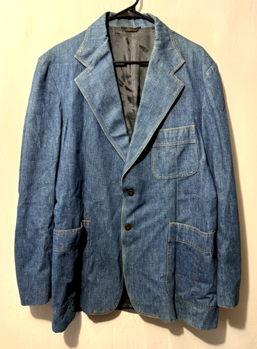 Vintage Levis Panatela Blazer Mens 44L Blue Denim Western Sport Coat Jacket 70s