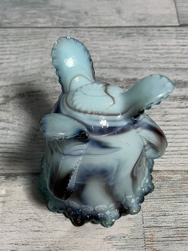 Vtg. Degenhart Blue Slag Glass Toothpick Holder Forget Me Not Edge - Picture 6 of 6