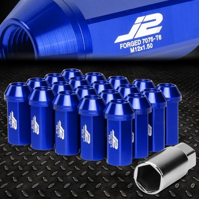 J2 ENGINEERING 7075 ALUMINUM M12X1.5 20PCS 50MM CLOSE-END LUG NUT+ADAPTER BLUE