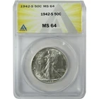 1942 S Liberty Walking Silver 50c MS 64 ANACS Uncirculated SKU:CP558