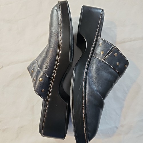 BORN Shoes Womens Size 10 Mules Clogs Dark Green Leather Comfort Wedge Slip-On - Picture 14 of 16