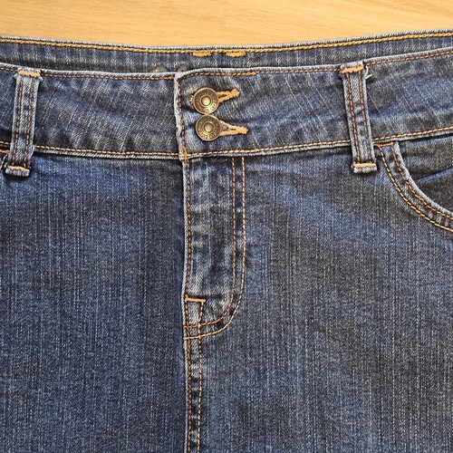 Retro Old Navy Denim Skirt Sz 14 Dark Wash Back Slit Knee Length Western - Picture 2 of 8