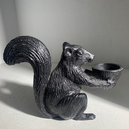 Vintage Metallguss Eichhörnchen hält Eichel Teelicht Kerzenhalter Figur - Bild 5 von 21