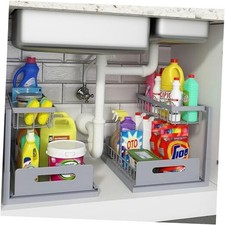 Under Sink Organizer, Pull Out Cabinet Organizer 2 Tier Slide Out 2 Pack Grey