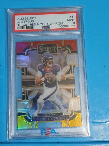 2023 PANINI SELECT C.J. STROUD ROOKIE #41 DIE-CUT RED & YELLOW PRIZM PSA 9