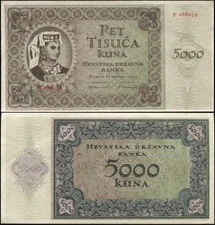 Croatia Banknote 5000 kuna 1943 (1944) aUnc Cat# P.14a