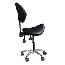 Saddle Rolling Stool Swivel Stool PU Leather Height Adjustable Black