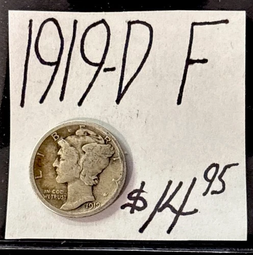 1919-D Mercury Silver Dime (F) Fine Condition! ENN Coins