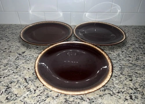 Vintage Nelson McCoy Brown Drip Glaze Pottery 10” Dinner Plates USA - Set of 3