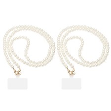 2Pcs Crossbody Phone Strap Lanyard 47" Pearl Chain with Tether Tabs Gold Clasp