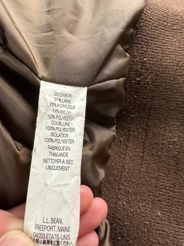 LL Bean Men’s Large Wool Herringbone Jacket Brown Insulated Bomber Flight - Picture 8 of 13