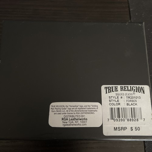 True Religion Men's Black Leather Bifold Wallet RFID Protection - Picture 2 of 6