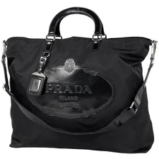 PRADA 2-Way Shoulder Bag Handbag Nylon Black with Shoulder Strap #BS2407
