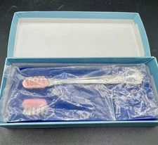 NOS VTG Baby Keepsake Toothbrush WEB Pewter Sterling Silver BOXED SET Pink