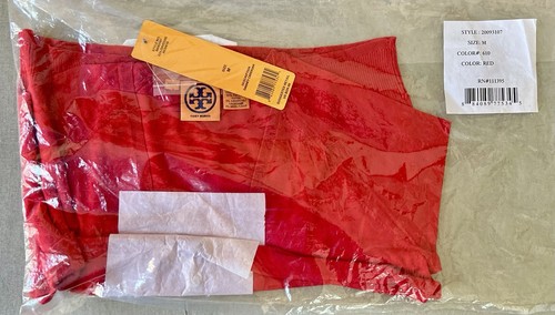 NWT Tory Burch sz Medium (runs small) red silk blend 3/4 sleeve cardigan sweater - Picture 5 of 5