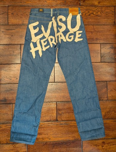 Evisu Heritage Selvedge Denim Button Fly Blue Jeans Painted Size 36x36 - UA01R3 - Picture 2 of 24