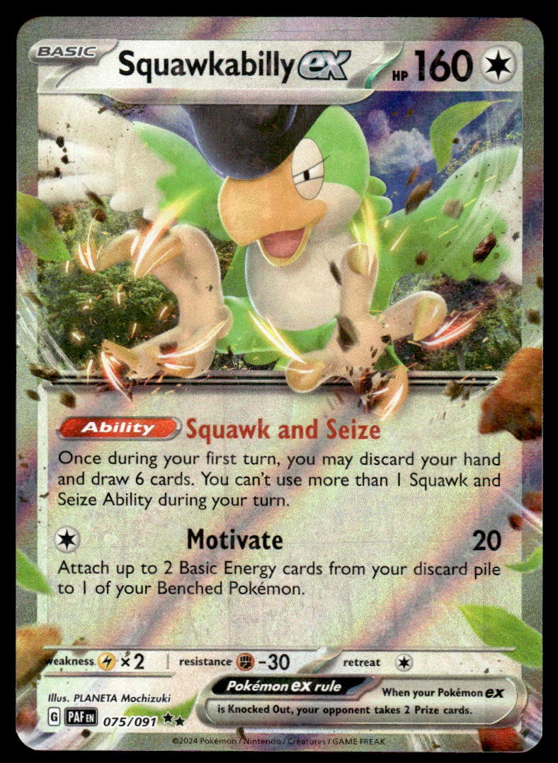 Pokemon TCG Paldean Fates #075/091 Squawkabilly EX NM