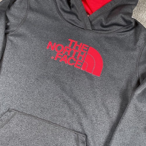 The North Face Damen XXL Hoodie grau rot Logo Pullover Sweatshirt