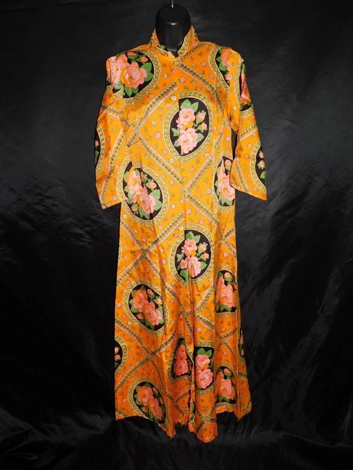 Mono Floral Naranja Vintage Años 60 XS S Pierna Ancha Maxi Manga Larga Psicodélico Foto 4 de 4