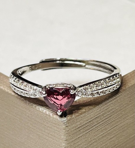 925 Sterling Silver Ruby Pink Spinel Heart Ring - Picture 5 of 13