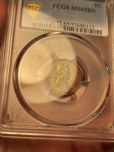 RAINBOW TONED 1959-P MS65BN PCGS MEMORIAL CENT - Picture 2 of 3