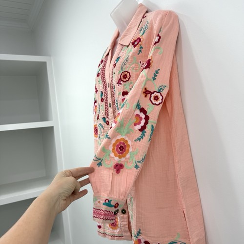 Soft Surroundings Top Womens M Embroidered NWT Alessia Gauze Tunic Artsy Beaded - Picture 12 of 14