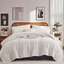 7-piece striped comforter set. Gray, black, and white lightweight microfiber