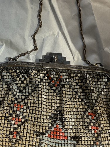 Whiting & Davis Old Vintage Art Deco Mesh Purse Antique Handbag Bag With Chain - Picture 9 of 24