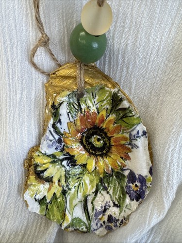 Sonnenblume Austernschale Ornament Decopauge Handarbeit aus Chesapeake Bay - Bild 2 von 5