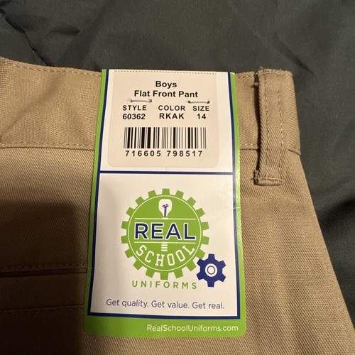 Real School School Uniform Khaki Boys Flat Front Pant Size 14 Chino NWT - Picture 4 of 4